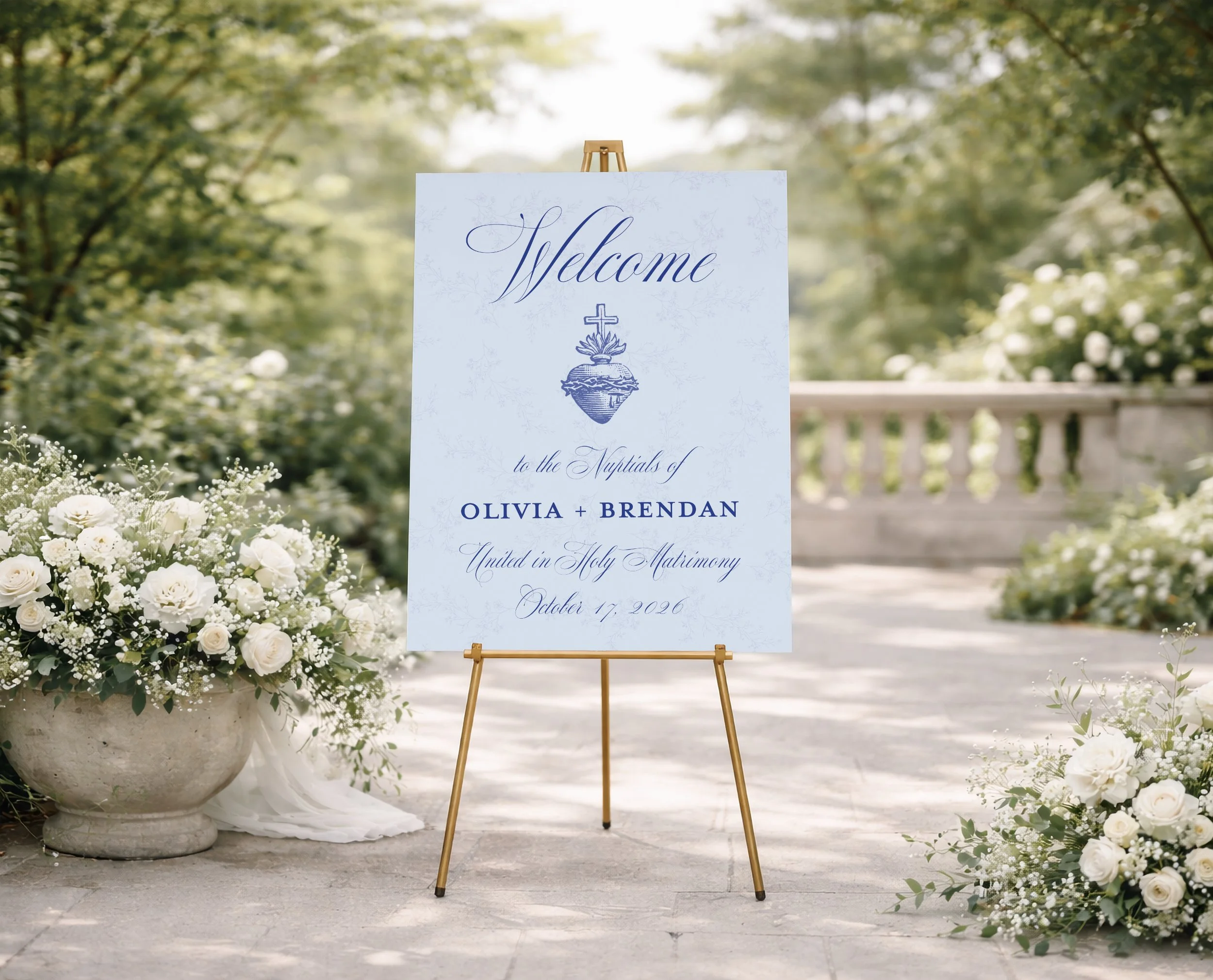 Traditional Catholic Design for Event Venue Welcome Sign