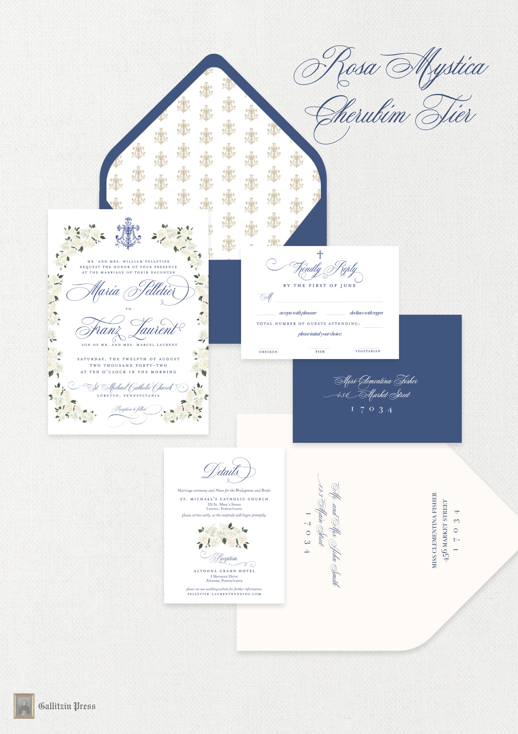 Rosa Mystica - Semi-Custom Catholic Wedding Invitations - Choose Your Suite - QTY 25
