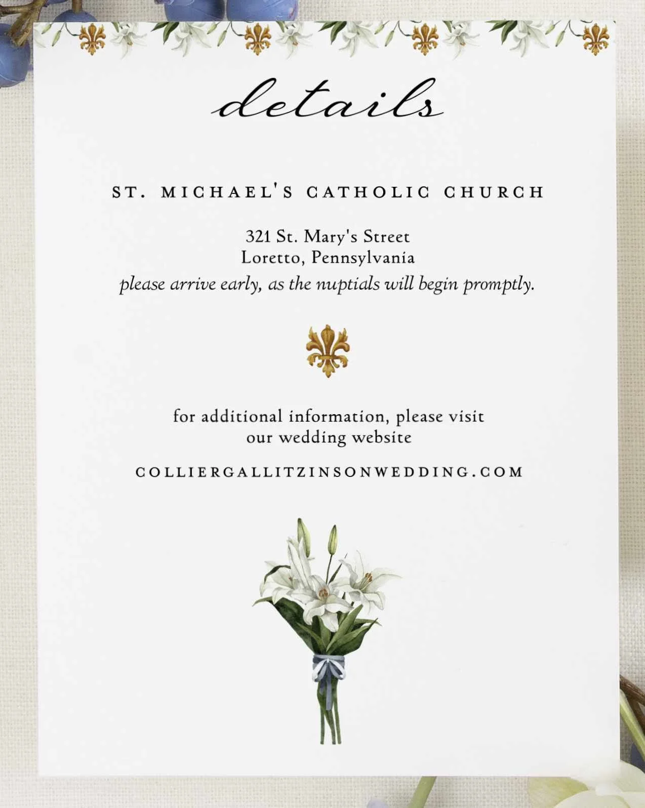 Fleur De Lis Details Card - Digital Printing, 120lb Stock - Set of 25
