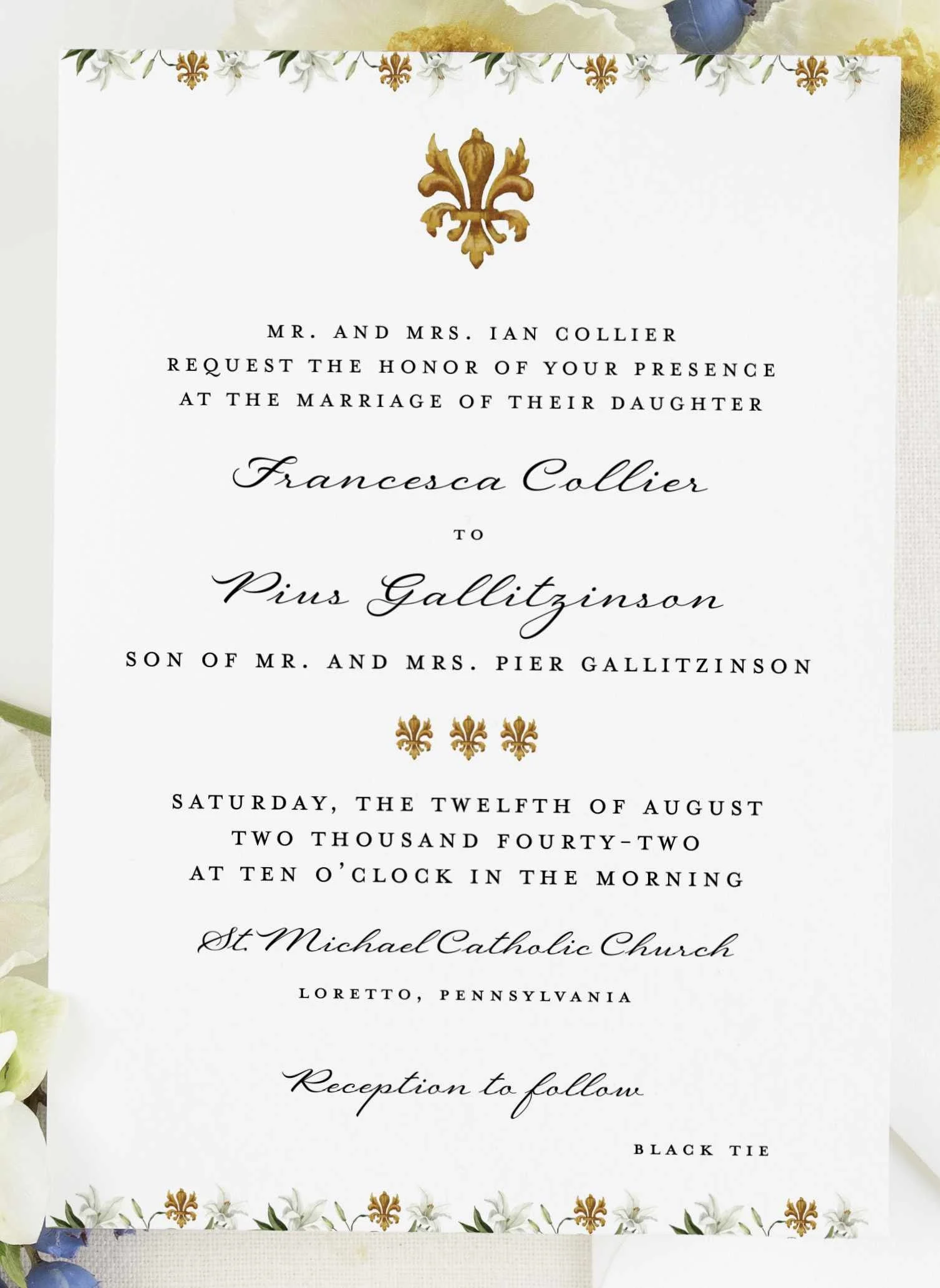 Fleur De Lis Invitations - Set of 25 - Digital Printing, 120lb Stock