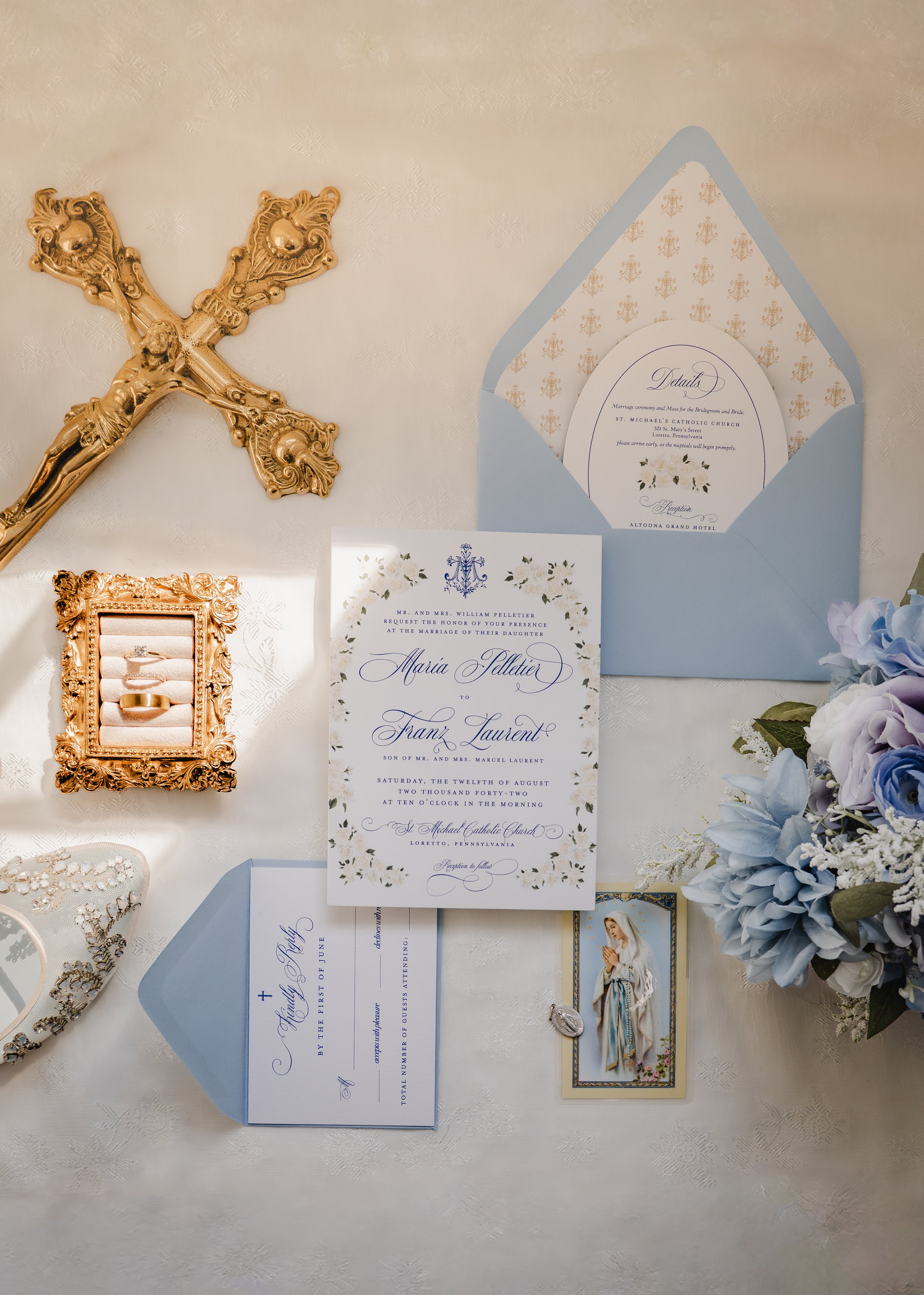 Rosa Mystica Catholic Wedding Invitation Sample Suite