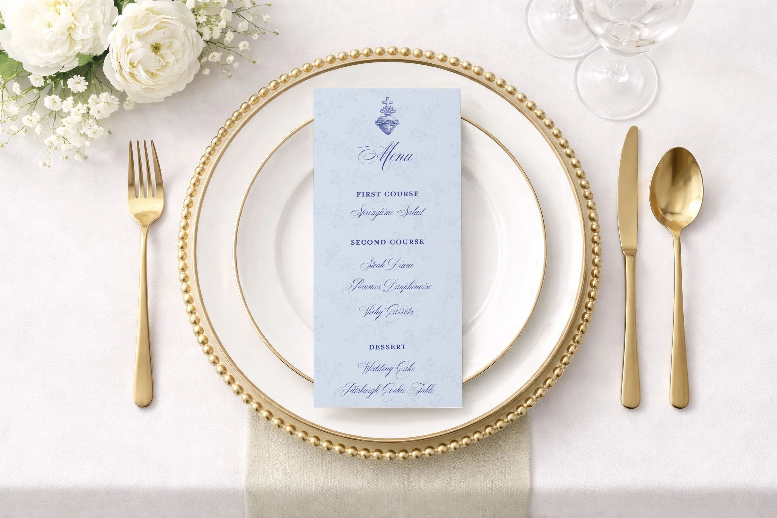 Personalized Menu Cards for elegant Catholic Events