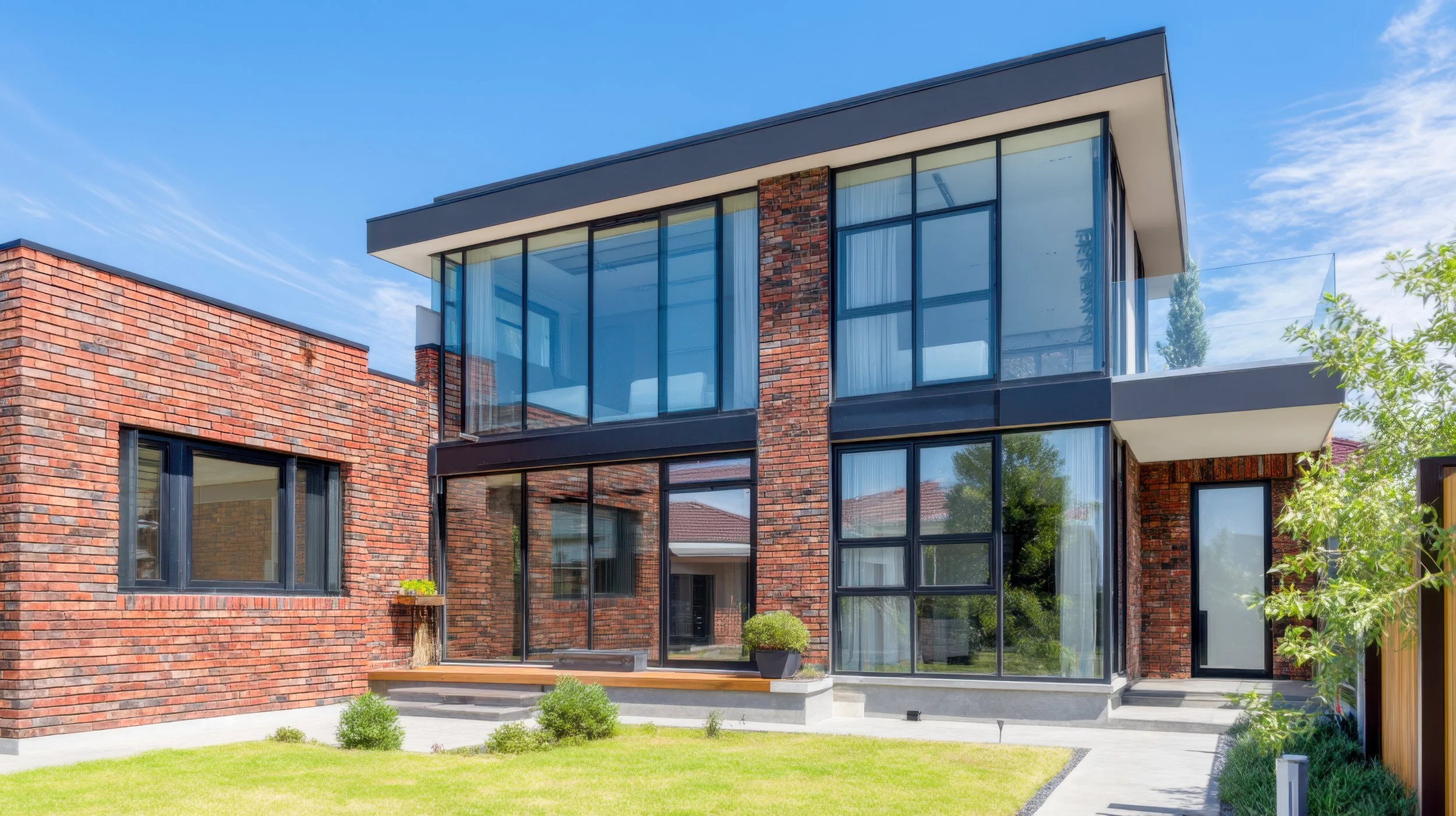 Contemporary luxury home with large aluminum windows
