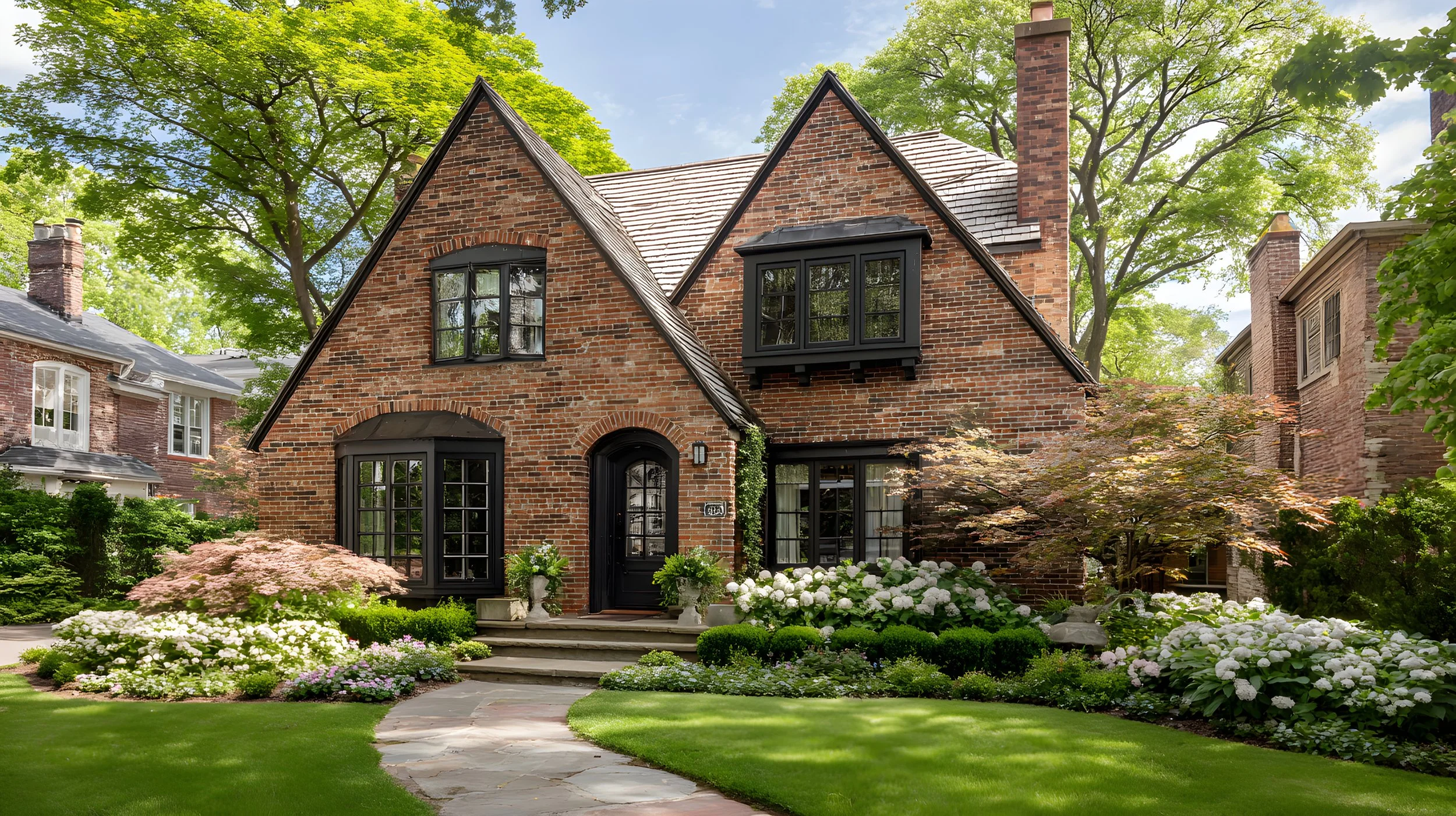Brick house with modern black windows