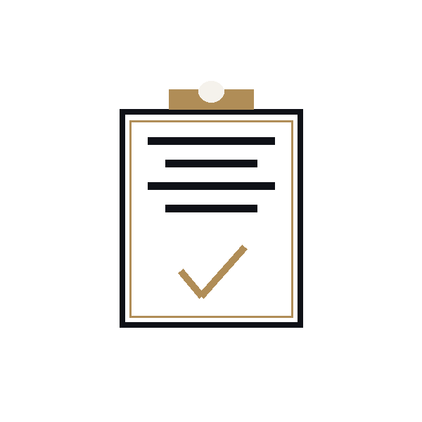 A clipboard with a checkmark and lines of text against a black background.