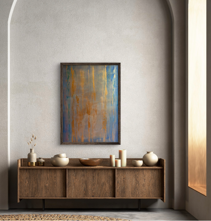 Soul Frequency 2024 - H90 x W66cm-  Pigments – Lazu, Mother of pearl, gold and acrylics on board - framed