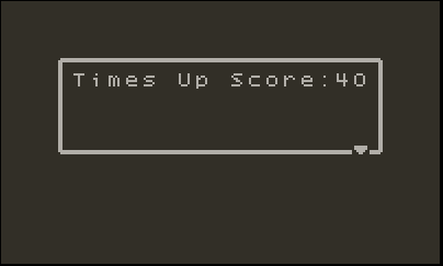 Old computer screen displaying a game score of 40 with the text 'Times Up'.
