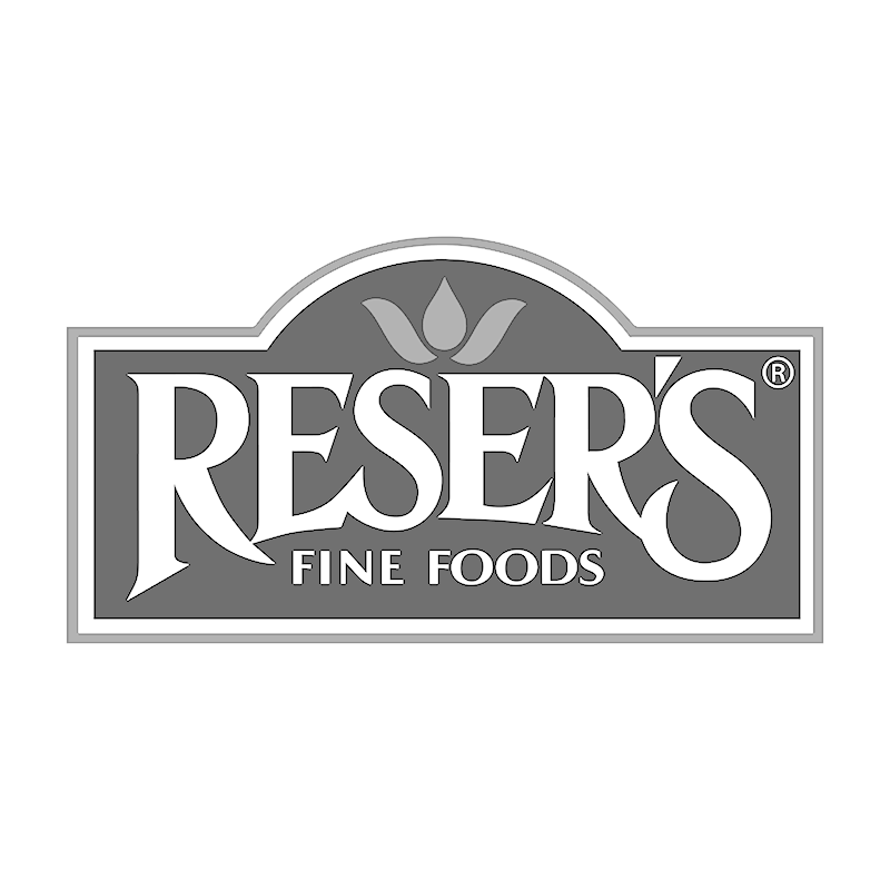 Logo of Reser's Fine Foods with a stylized flower above the text.