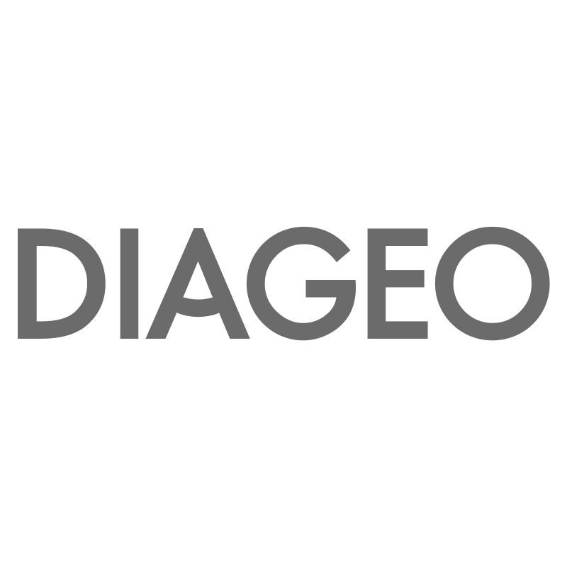 The Diageo logo in gray on a black background.