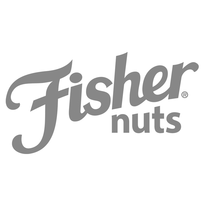 Fisher Nuts logo with stylized text in gray.