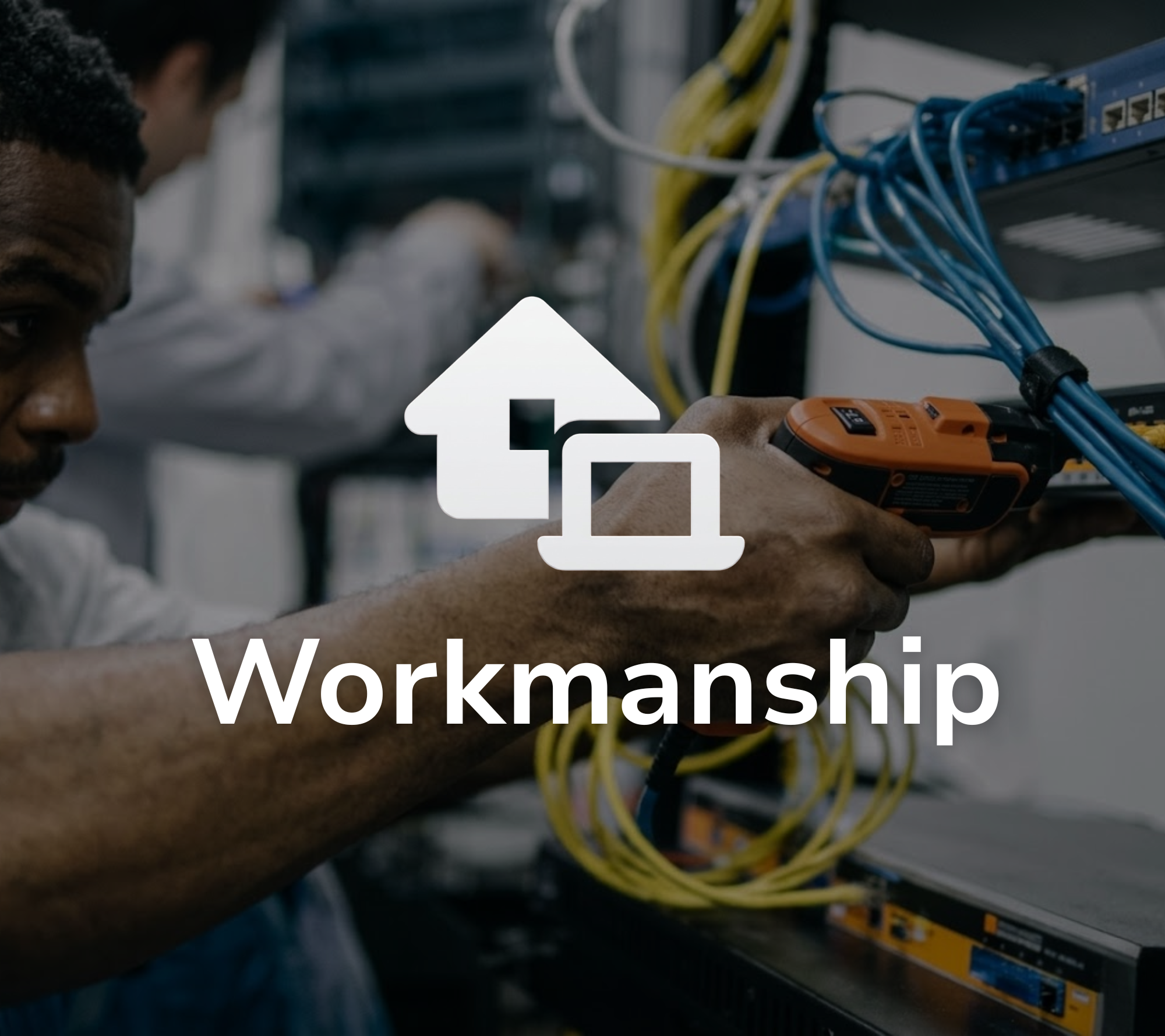 Close-up of a person working on networking equipment with colorful cables and a switch or router, with a focus on cables and equipment.