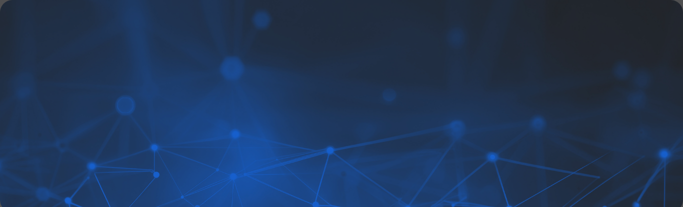 A digital blue abstract background with interconnected lines and glowing dots.