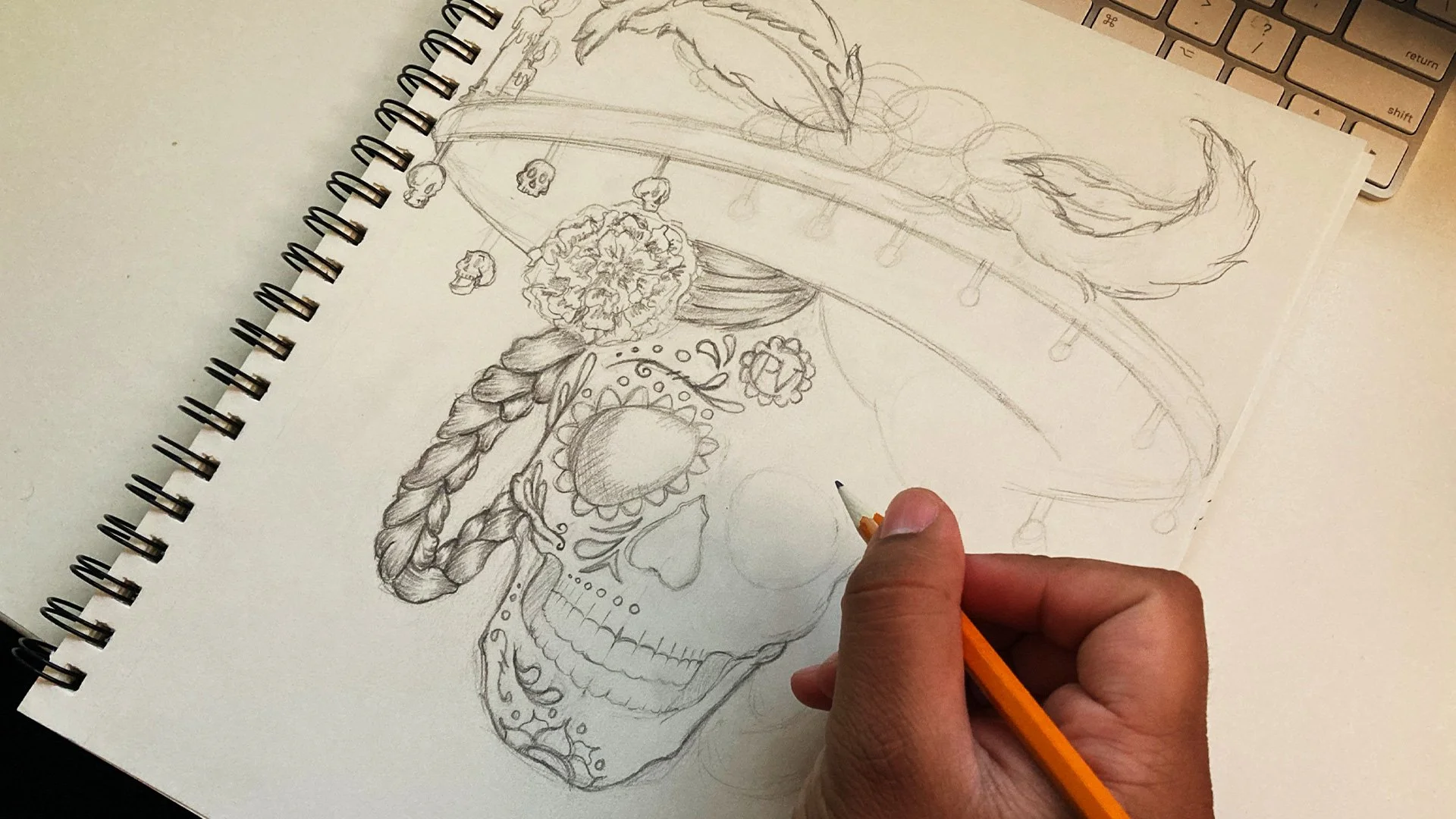 I started the project by sketching out an initial concept idea inspired by "La Catrina"