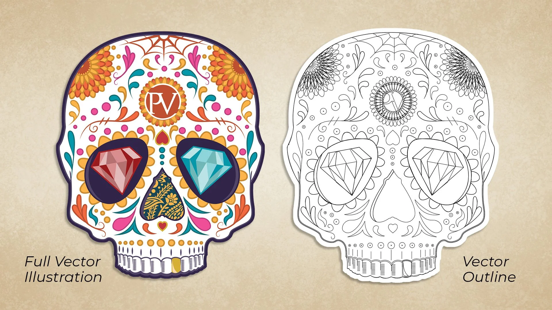 Originally illustrated and designed for limited edition packaging, this sugar skull illustration was also utilized as stickers and enamel pins to further promote the new product. 