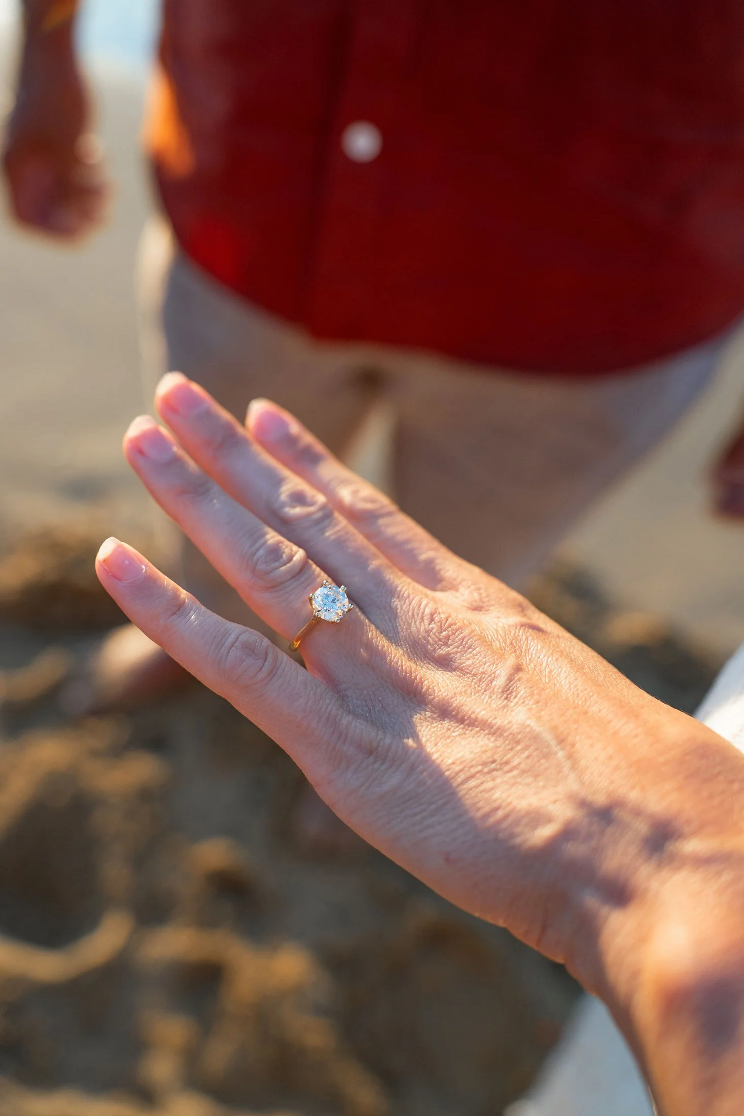 Close-up of an engagement ring during a surprise proposal in Puglia, Italy