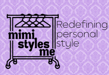 Company logo with a purple background featuring a clothing rack and the text "Mimi Styles Me" and "Redefining personal style."