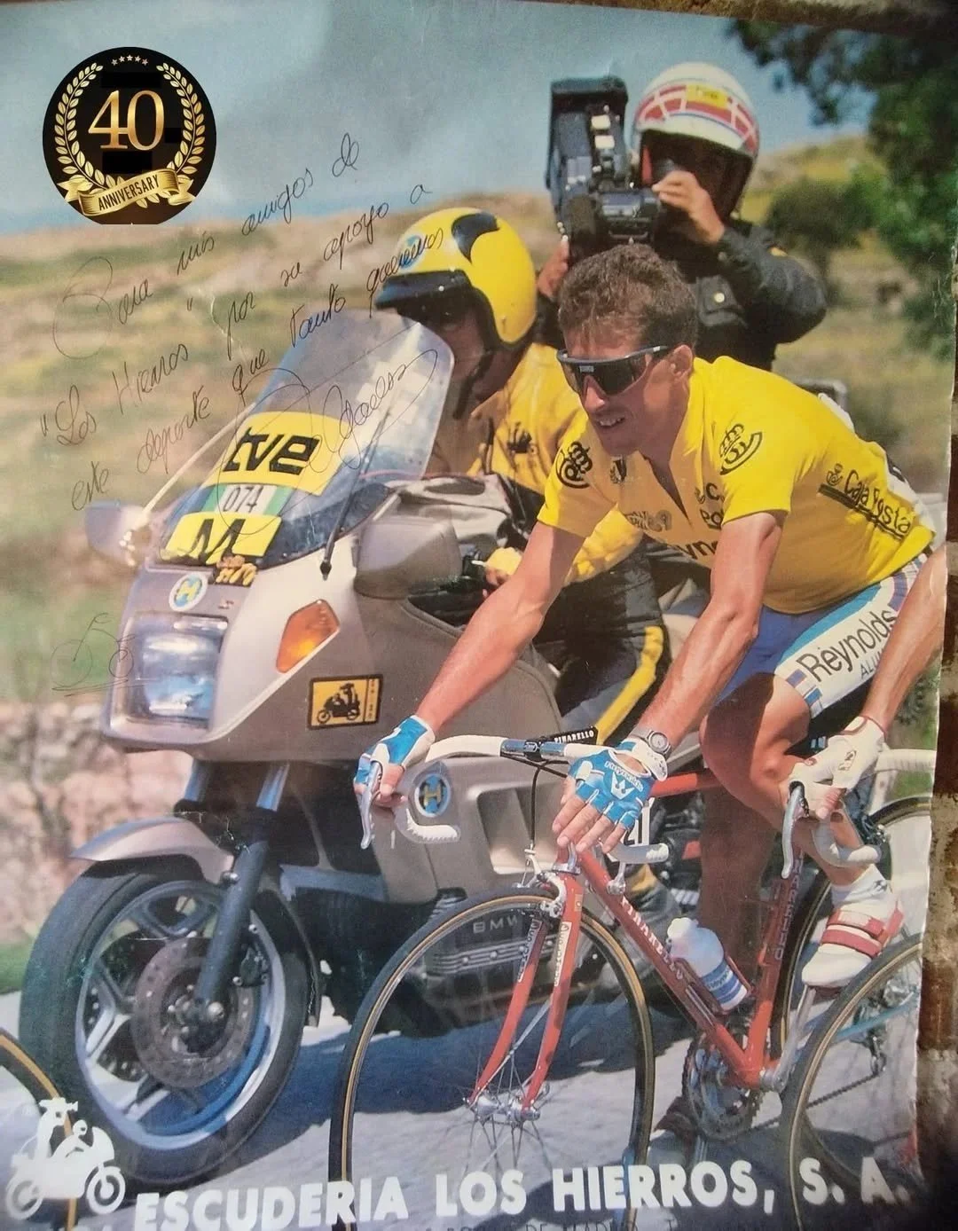 Pedro Delgado y Gustavo Cuervo (piloto moto ) Vuelta Ciclista España 1989