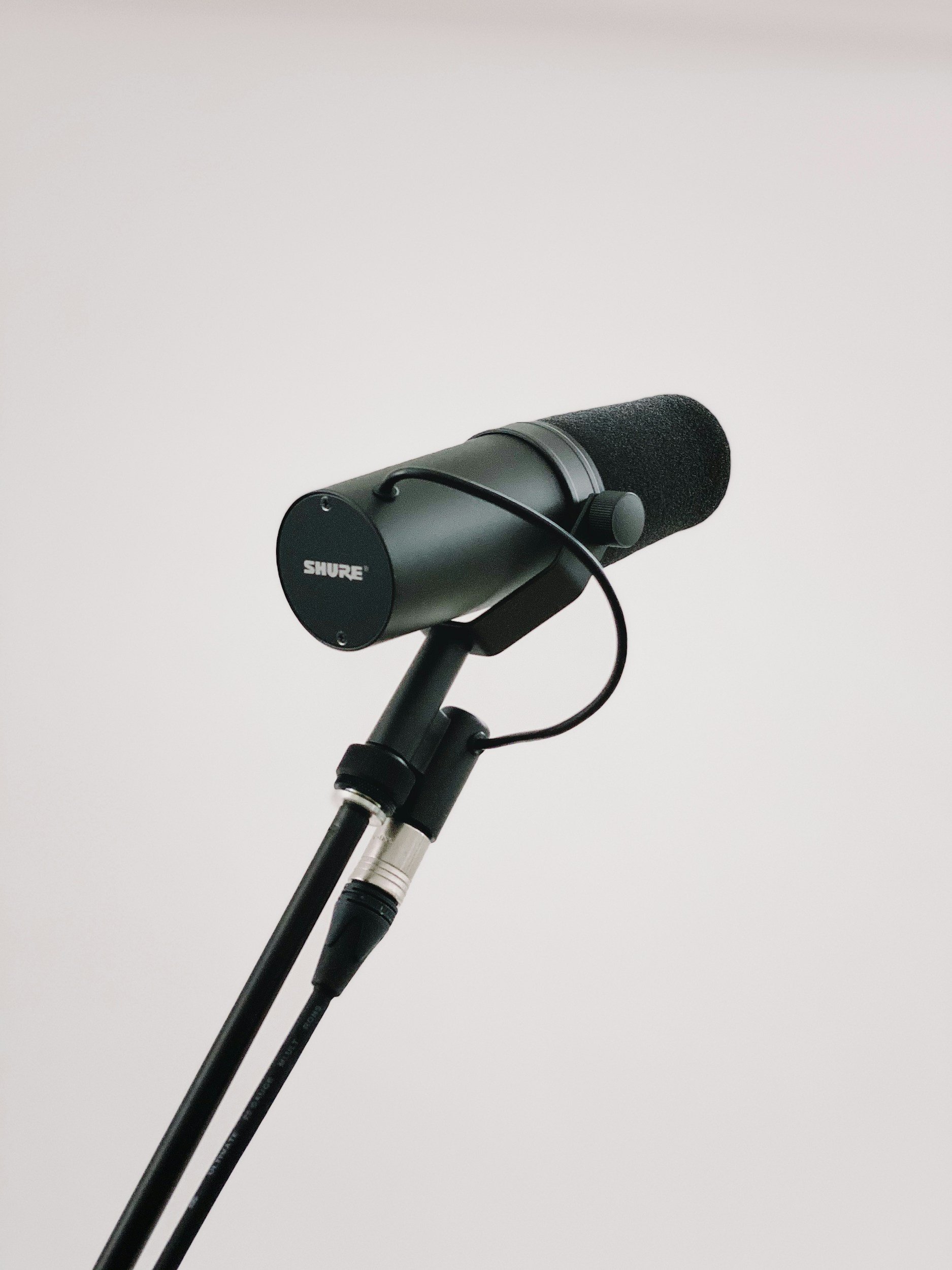 Podcast microphone on a stand