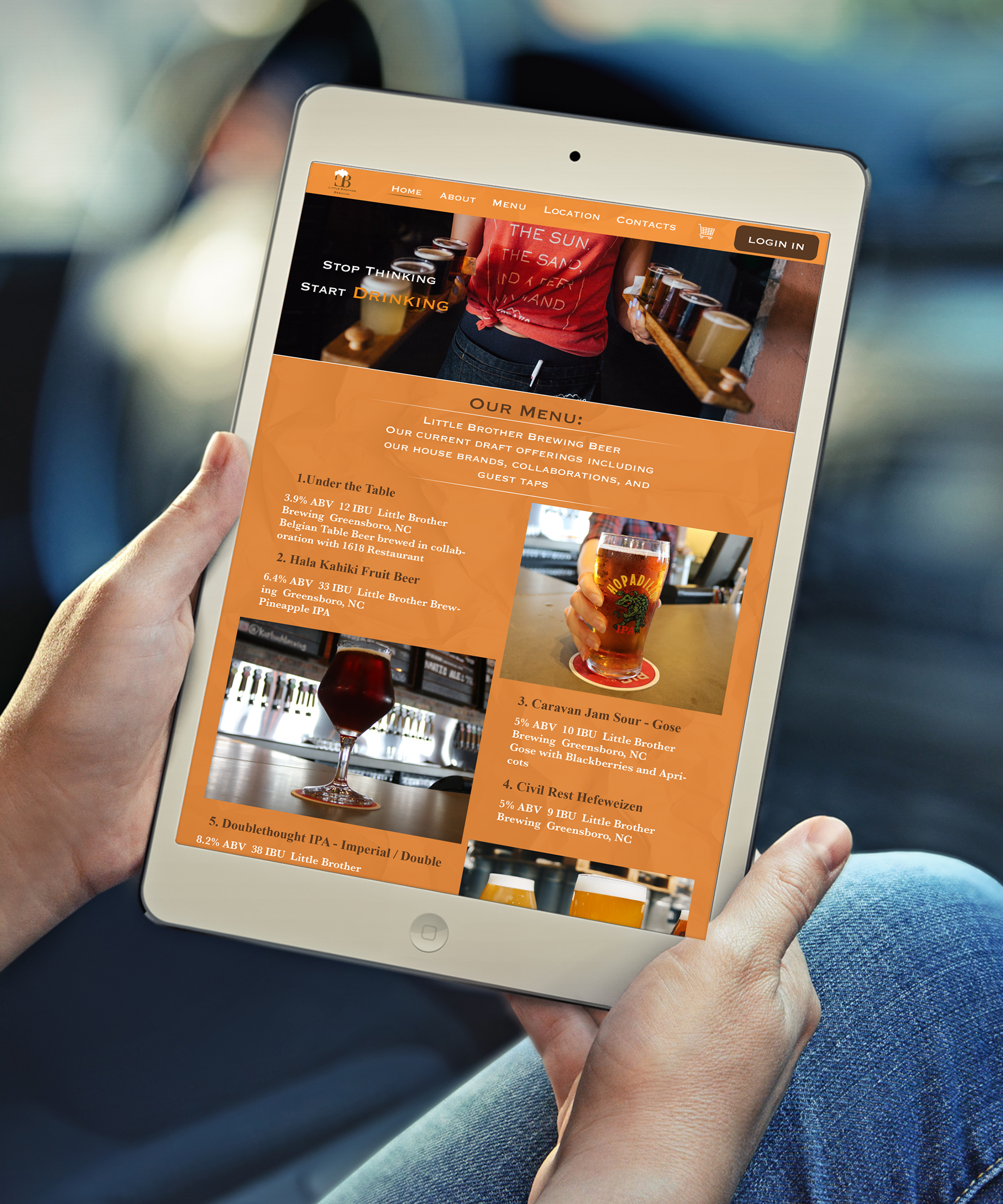 Little Brother Brewing, website design for a nice cold drink at a beer bar and some good loving dinners. (iPad Version)