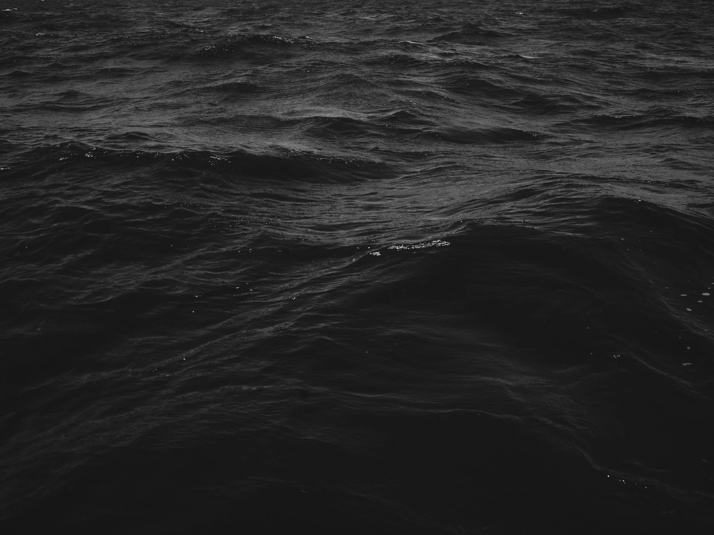 Deep black ocean water with small waves and ripples.
