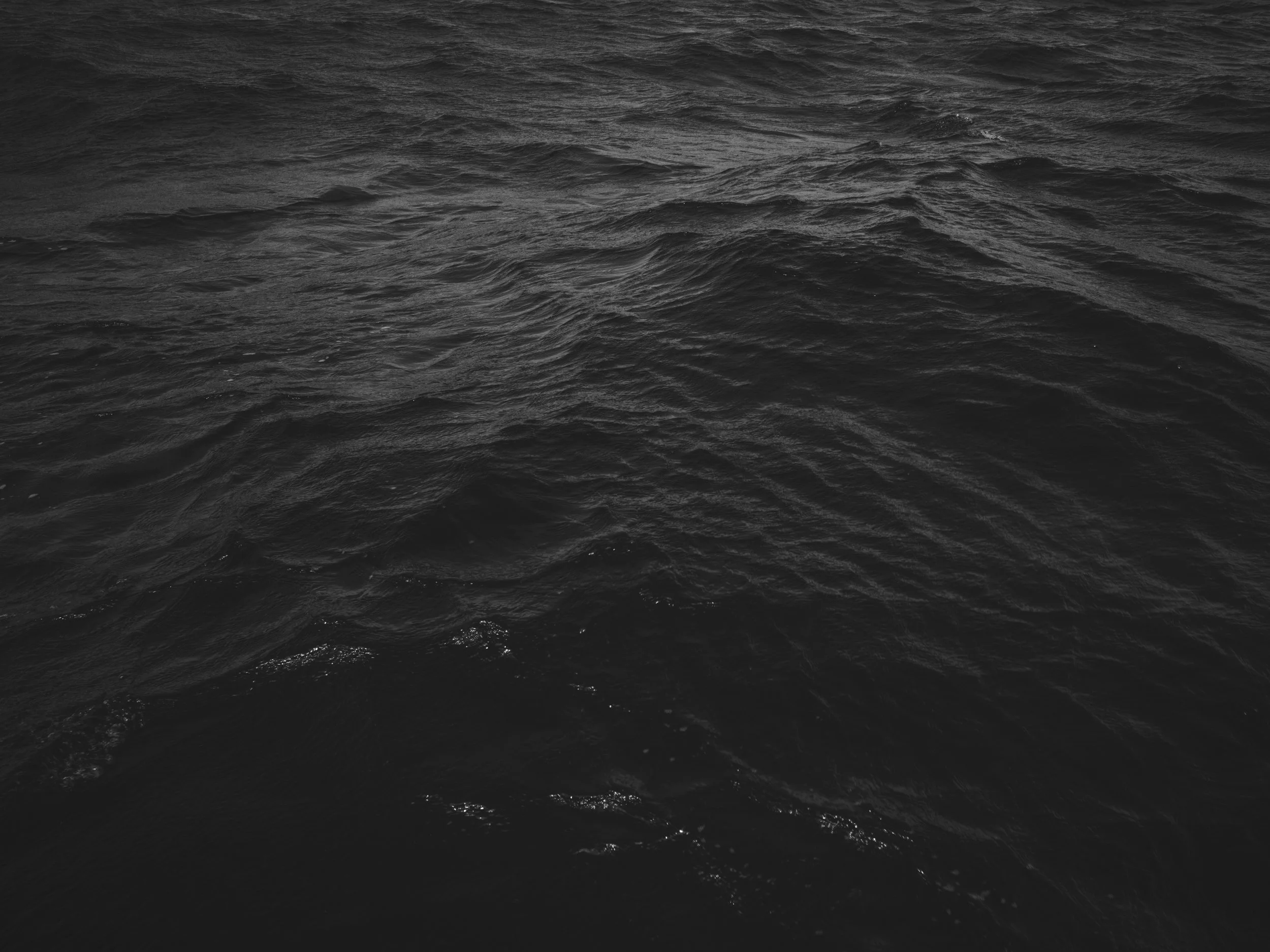 Black and white photo of choppy ocean waves.