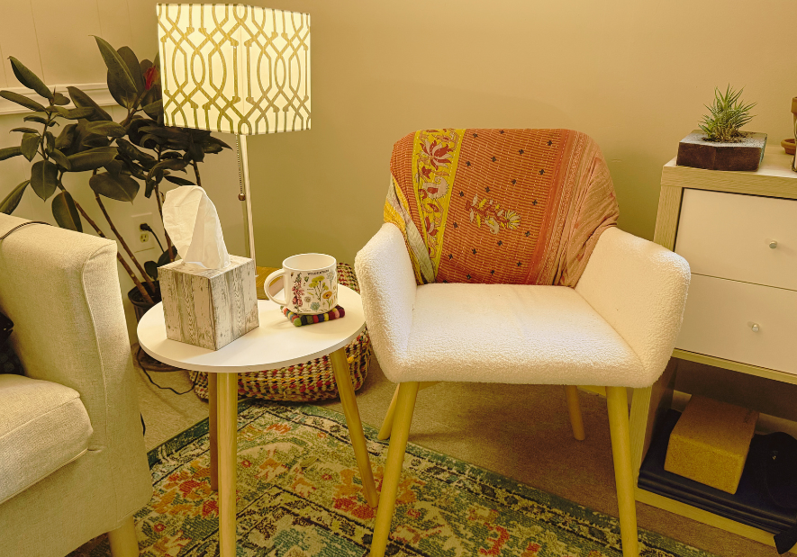 Polly Sackett Counseling office with a serene setting, perfect for a therapy session.
