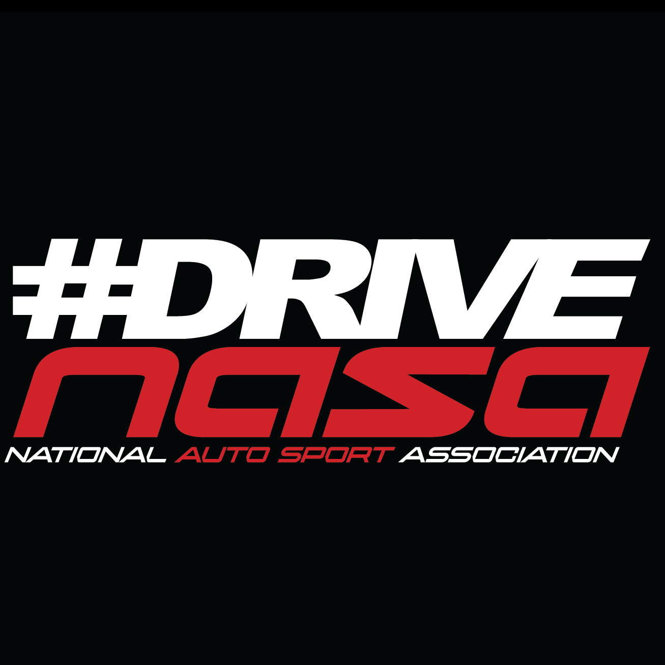 Logo for the National Auto Sport Association with the hashtag #DRIVEN and the acronym NASA in red, on a black background.