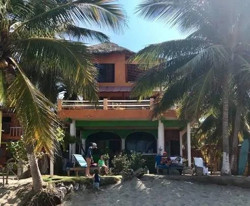 Casa Esmeralda, the beachfront retreat house among palm trees in La Saladita