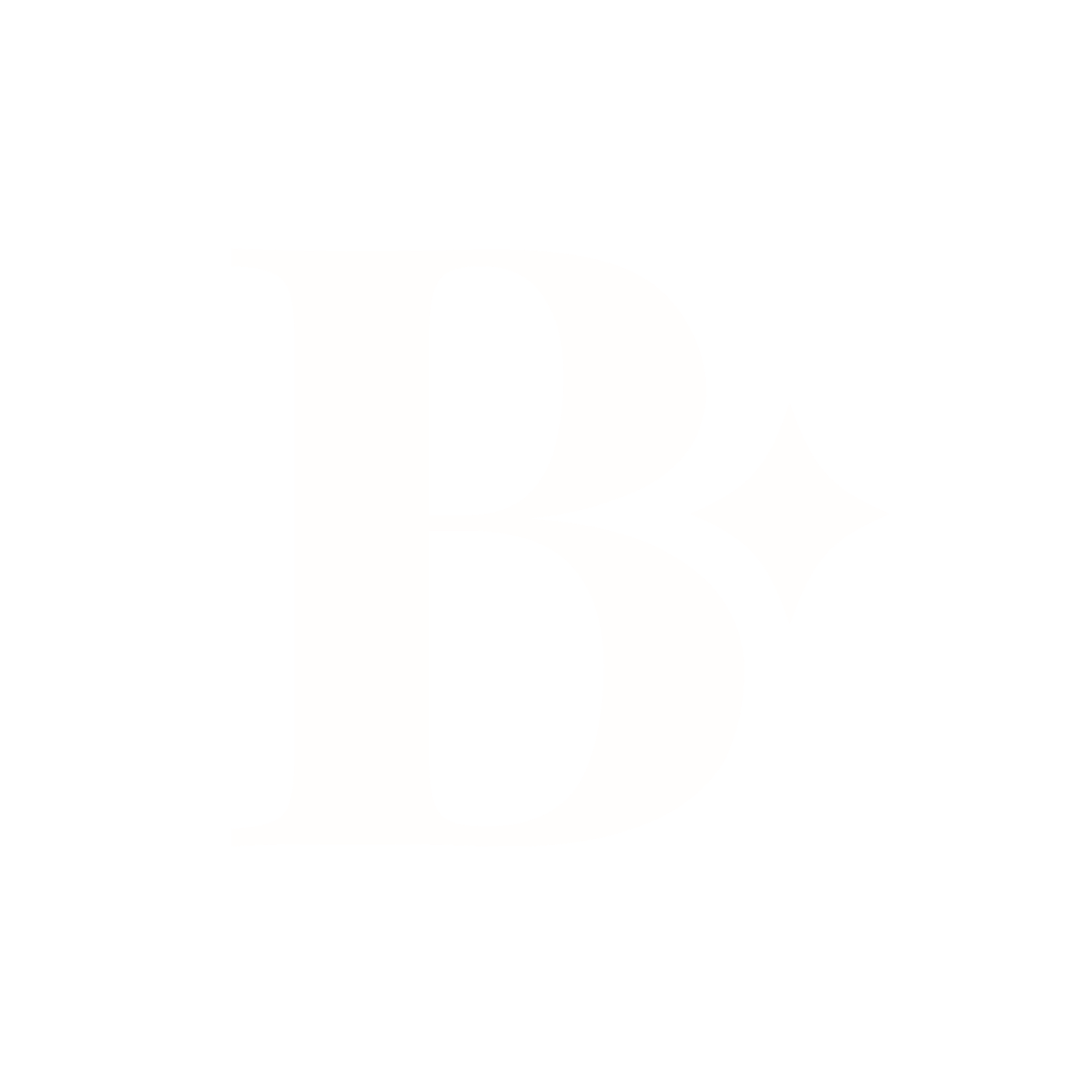 Stylized white letter B with a star detail on a black background.