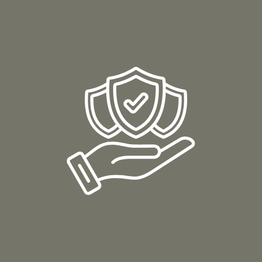 Icon of a hand holding shields with a check mark, symbolizing protection or security.