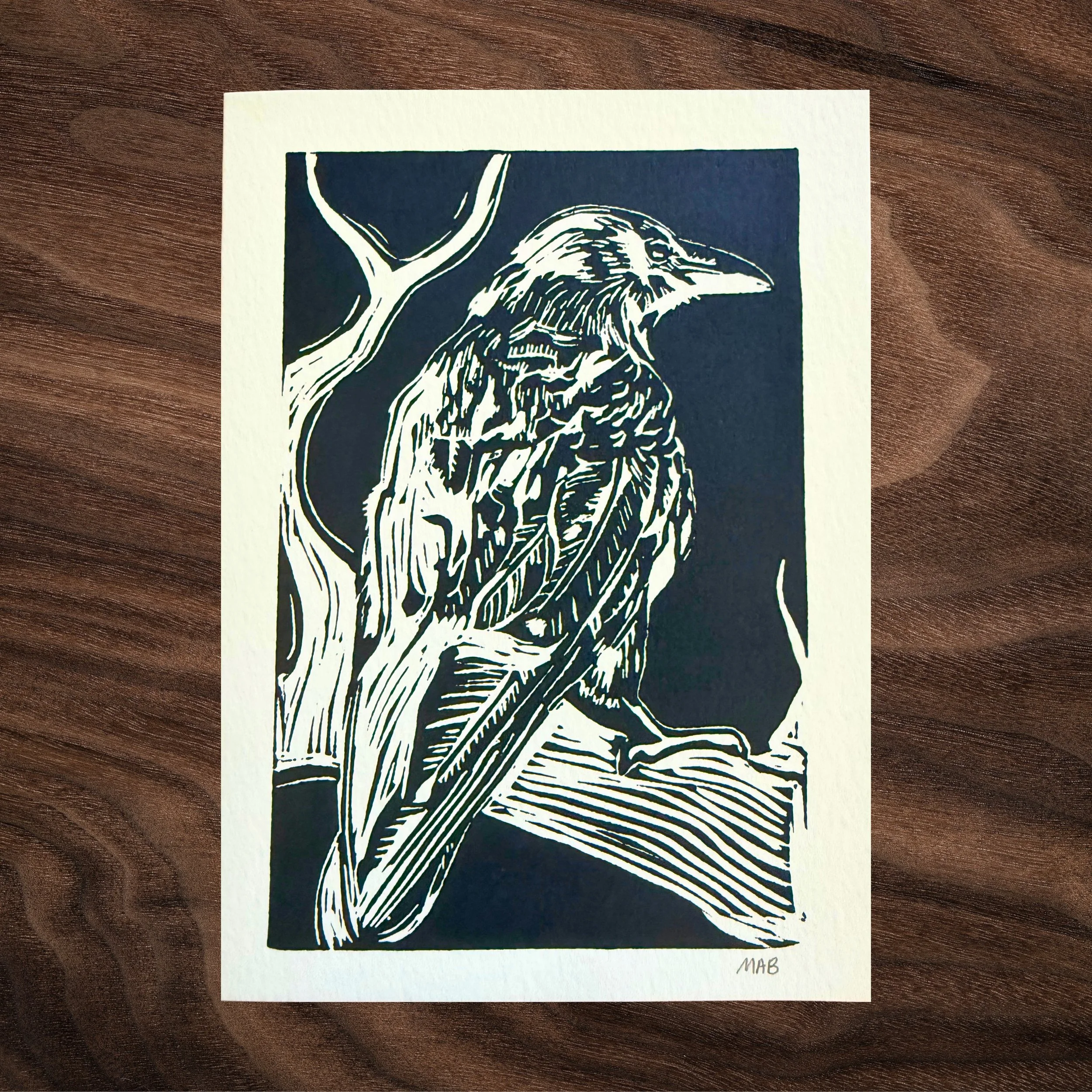 Raven — Hand-Printed Linocut Greeting Card