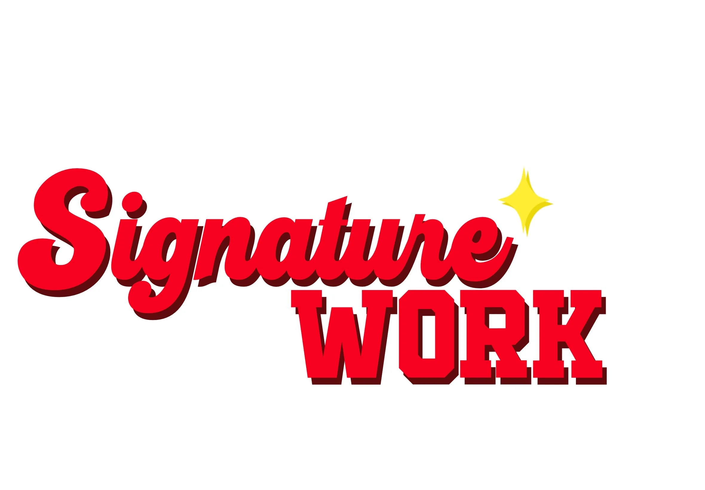 Red and yellow text reading 'Signature Wok' with a yellow star embellishment on a white background.