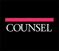 The word 'COUNSEL' in white text on a black background with a pink line above it.