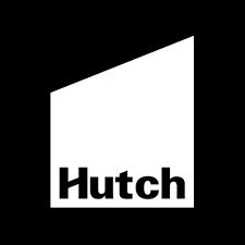 Hutch logo with a black background and white geometric shape