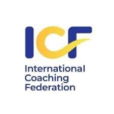 Logo of the International Coaching Federation with blue and yellow lettering.