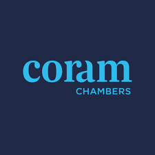 Coram Chambers logo with blue text on a dark background