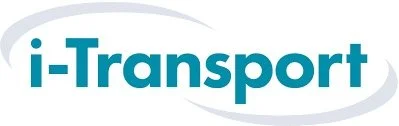 i-Transport logo with blue text and gray curved underline on a white background.