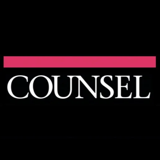 The word 'COUNSEL' in large white letters with a pink line above it, on a black background.