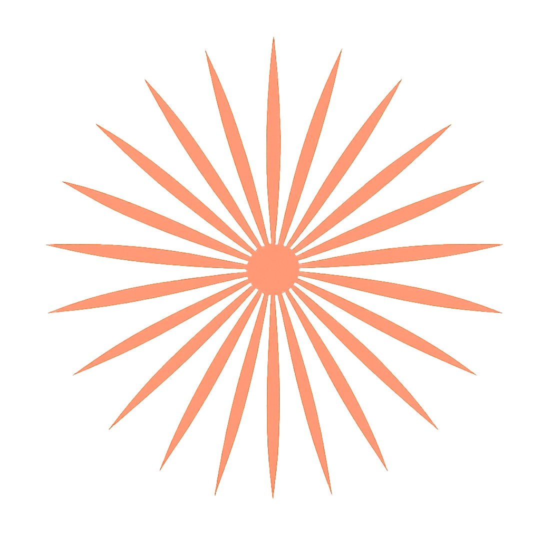 A pink radial starburst pattern with a solid pink center and elongated pink rays extending outward.