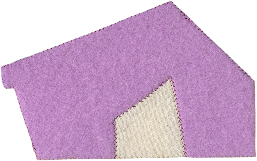 image of geometric textile artwork with multiple colors and patterns including tones of lavender and cream