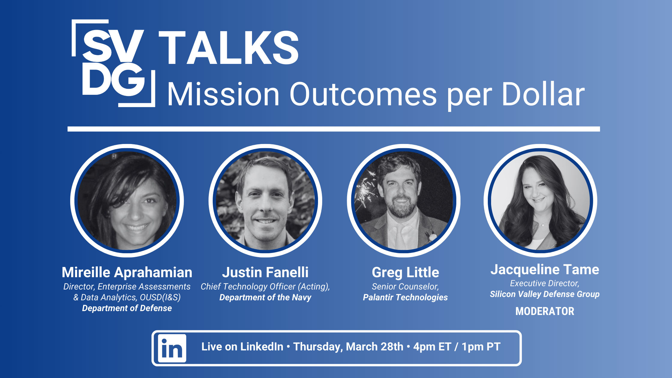 Webinar: SVDG Talks, “Mission Outcomes per Dollar”
