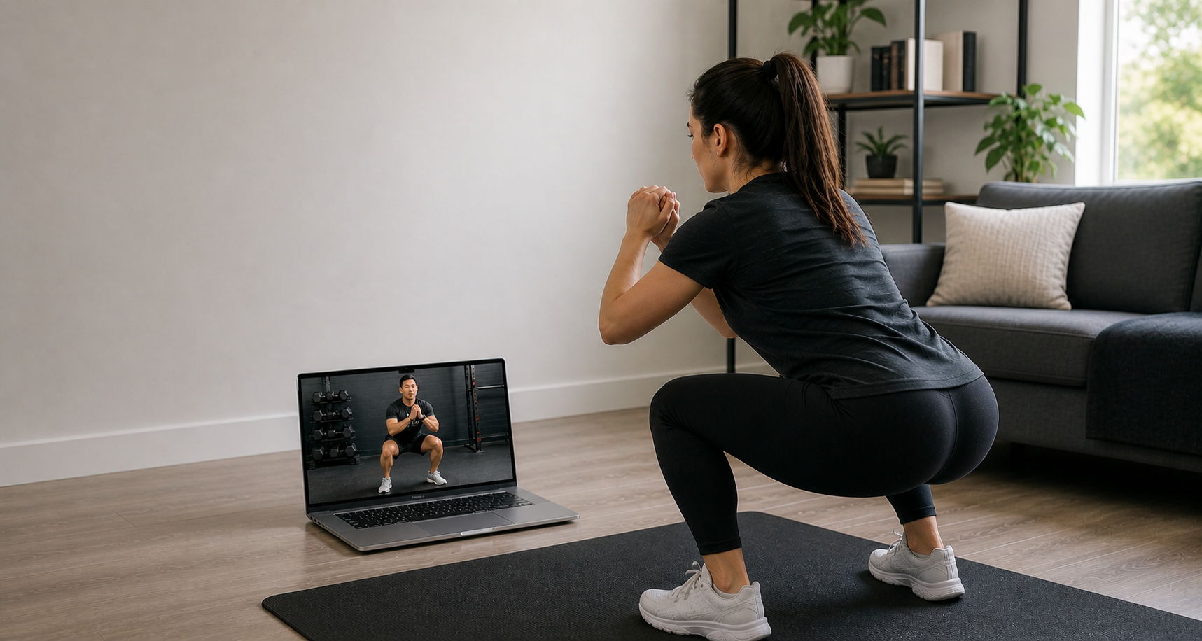Metrik Fitness coaching a client virtually on how to do a proper squat.