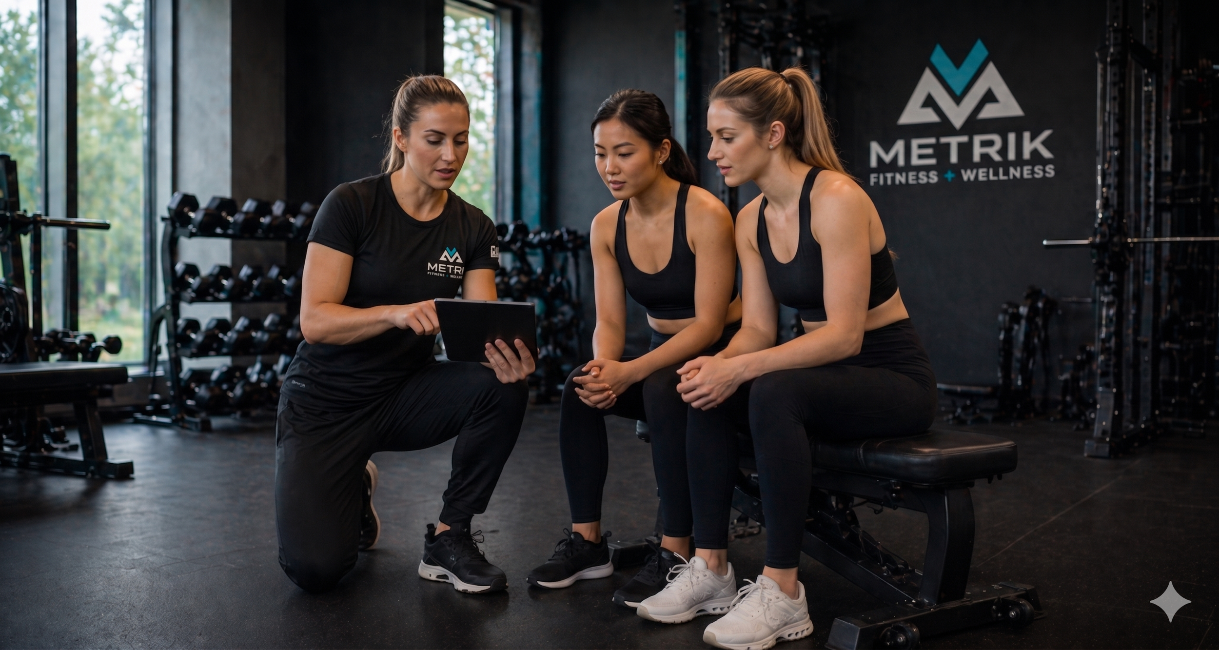 Female trainer going over her clients training program and progress