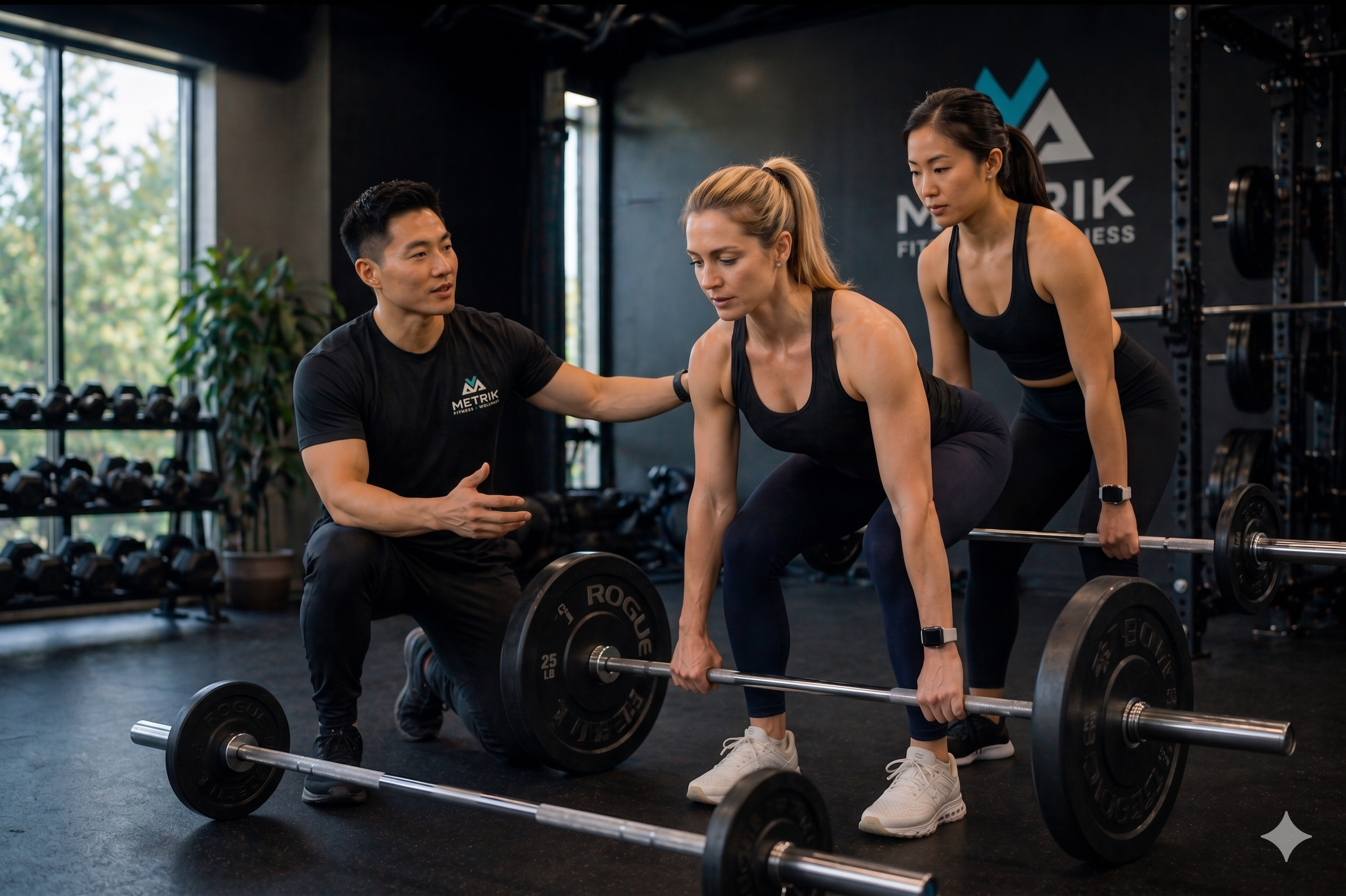 Trainer helping his clients with proper form and developing change