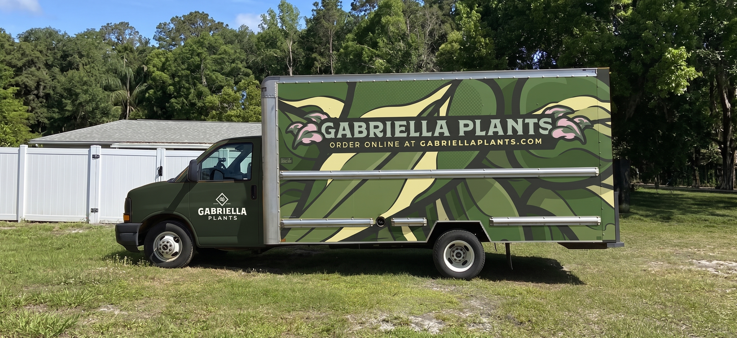 Custom fleet vehicle wrap design and retail retail logistics branding for Gabriella Plants delivery truck.