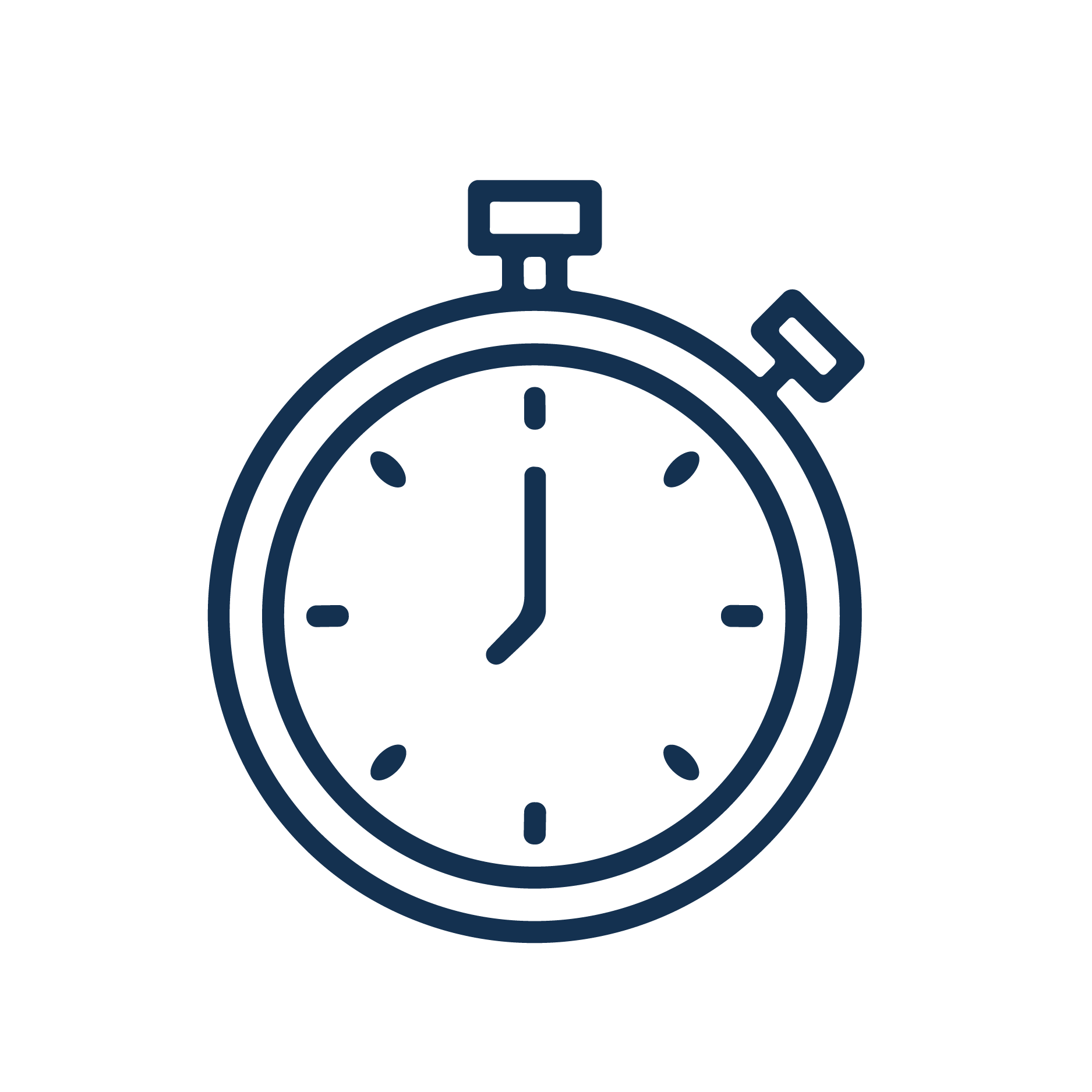 A minimalistic digital stopwatch icon displayed in dark blue lines on a black background.