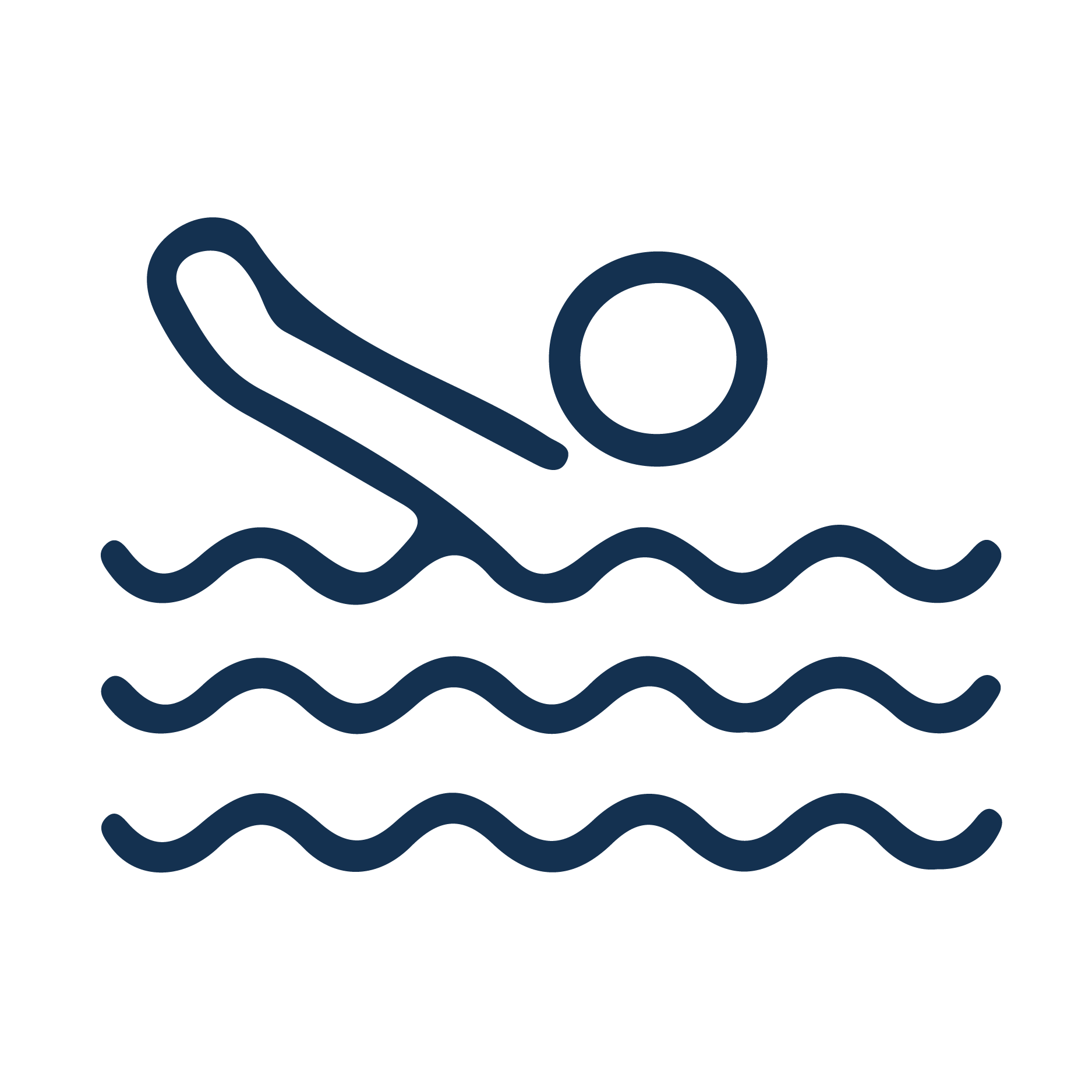 Outline of a person swimming underwater, depicted with a swimmer icon, wavy lines indicating water.