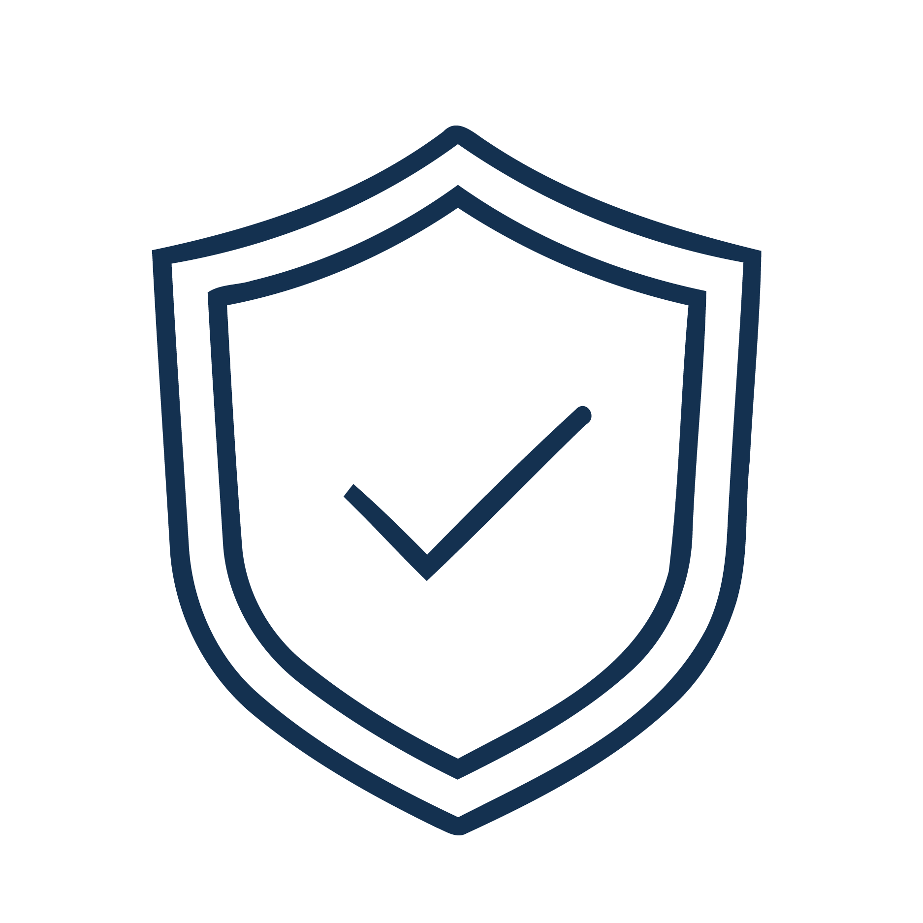 Outline of a shield with a diamond shape in the center, all in dark blue outline on a black background.