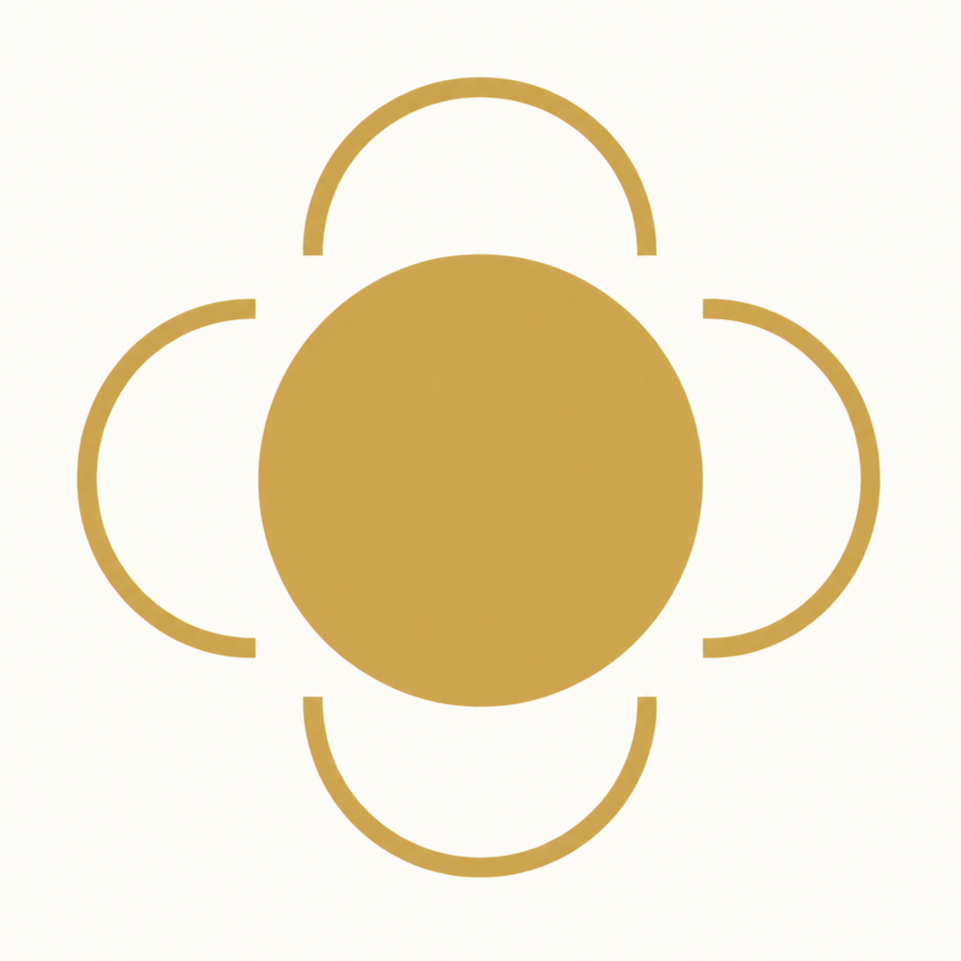 Gold circle with arches around it creating a flower