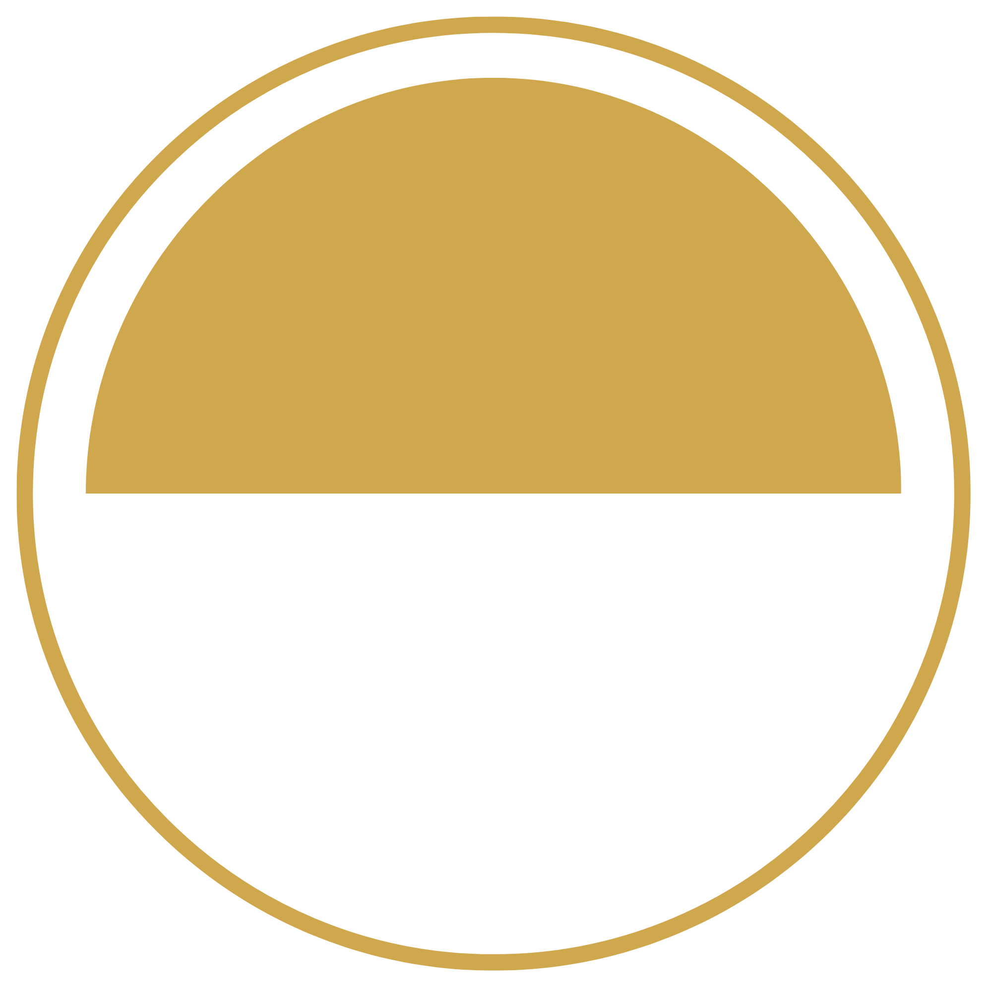 A gold half-circle, representing the balance of daily rhythms of rest, work, and play.